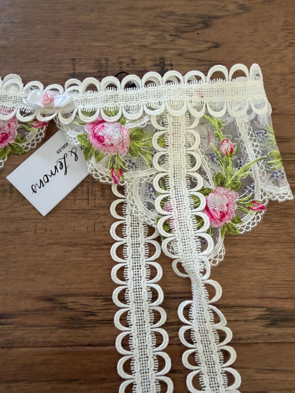 For Love and Lemons Trellis Rose Lace Garter with Pink Rose Embroidery - Picture 2 of 4
